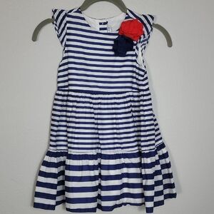 Janie & Jack Striped Ruffle Dress Size 5 Navy White Rosette Cotton Preppy Lined